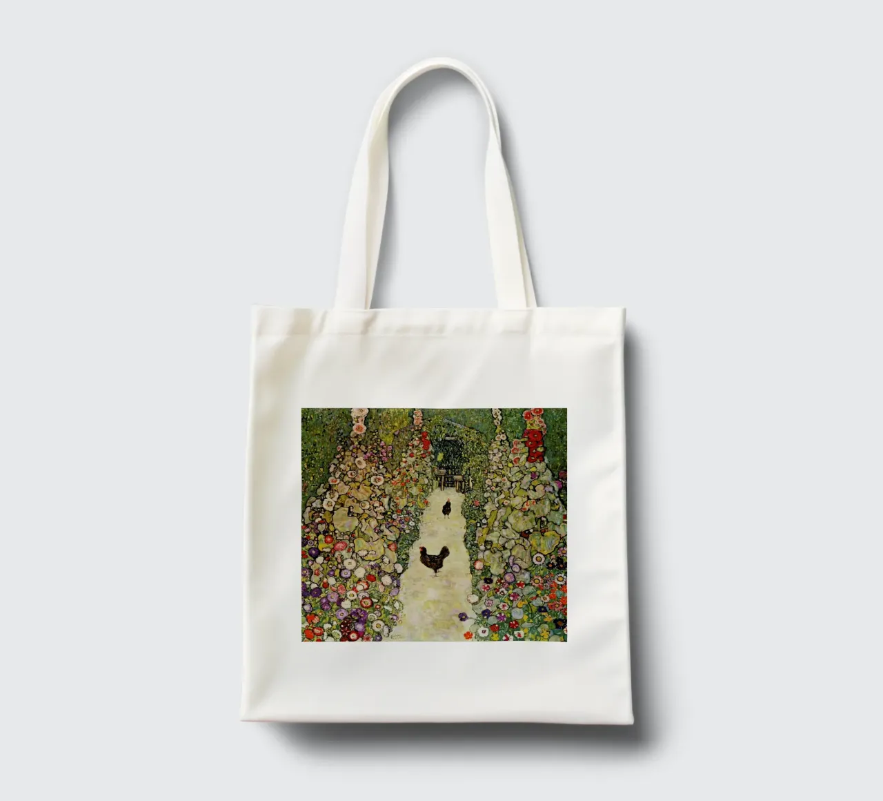 Klimt - Garden Path with Hens borsa in juta da ARTOTHEK