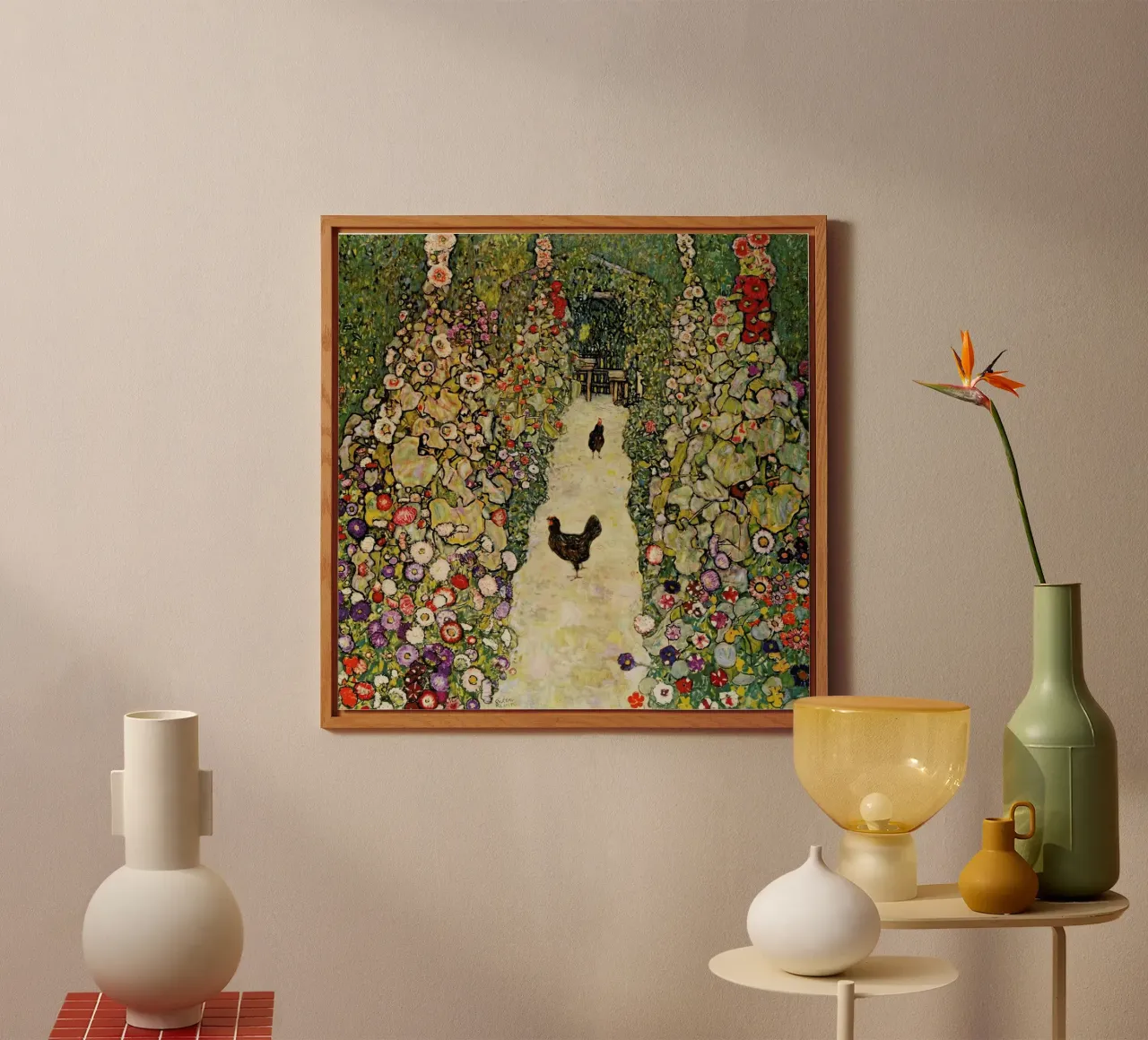 Klimt - Garden Path with Hens alluminio dibond da ARTOTHEK