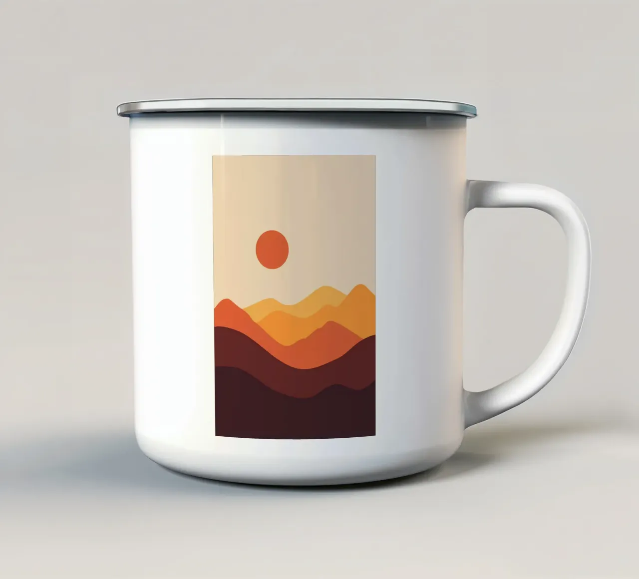 tramonto sulla montagna deserta tazza in smalto da James M Coyle