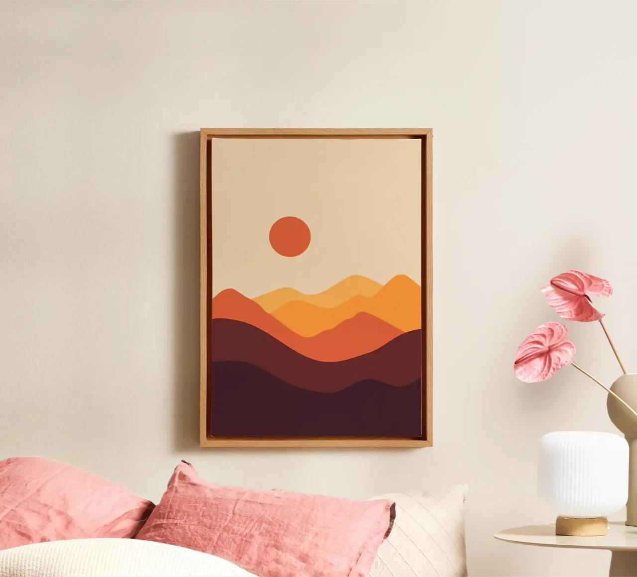 sunset on desert mountain canvas with Floater frame by James M Coyle
