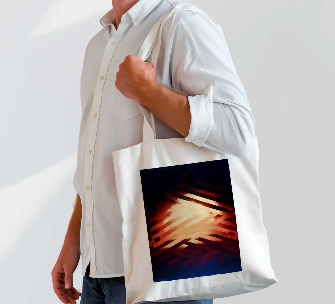 Tramonto astratto 05 borsa in juta da James M Coyle