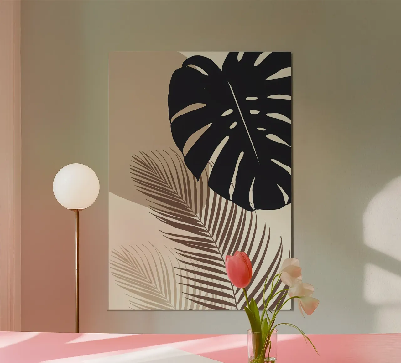 Minimal Monstera Palm 8 alu-dibond by Rebecca Clark Wyrick