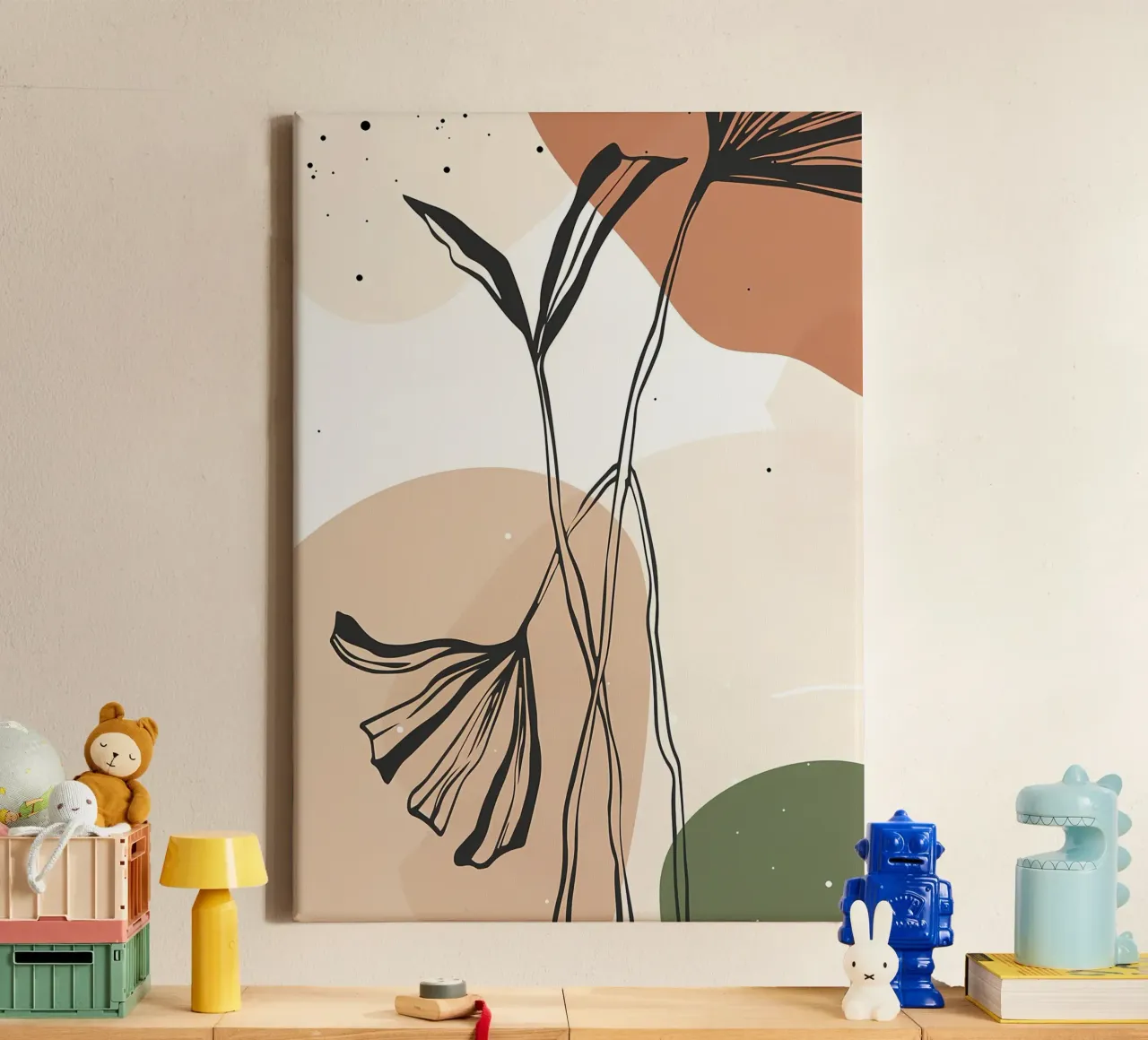 Abstract tropical treeleaf canvas with Floater frame by Rebecca Clark Wyrick