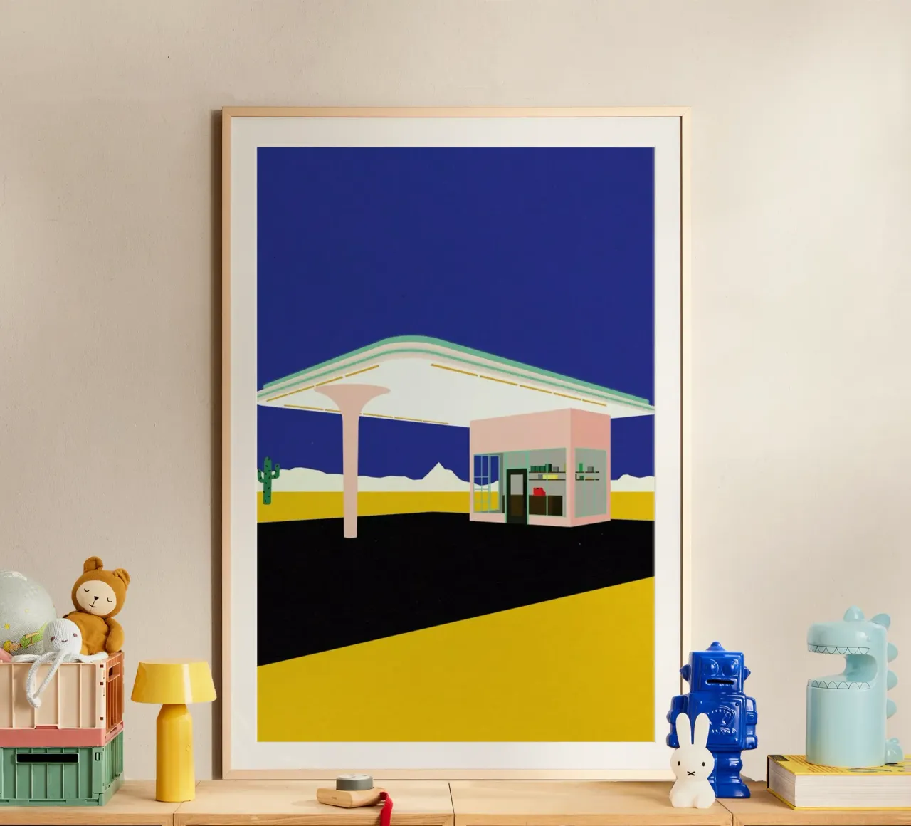 Texas Desert Gas Station poster con telaio in plastica da Rosi Feist