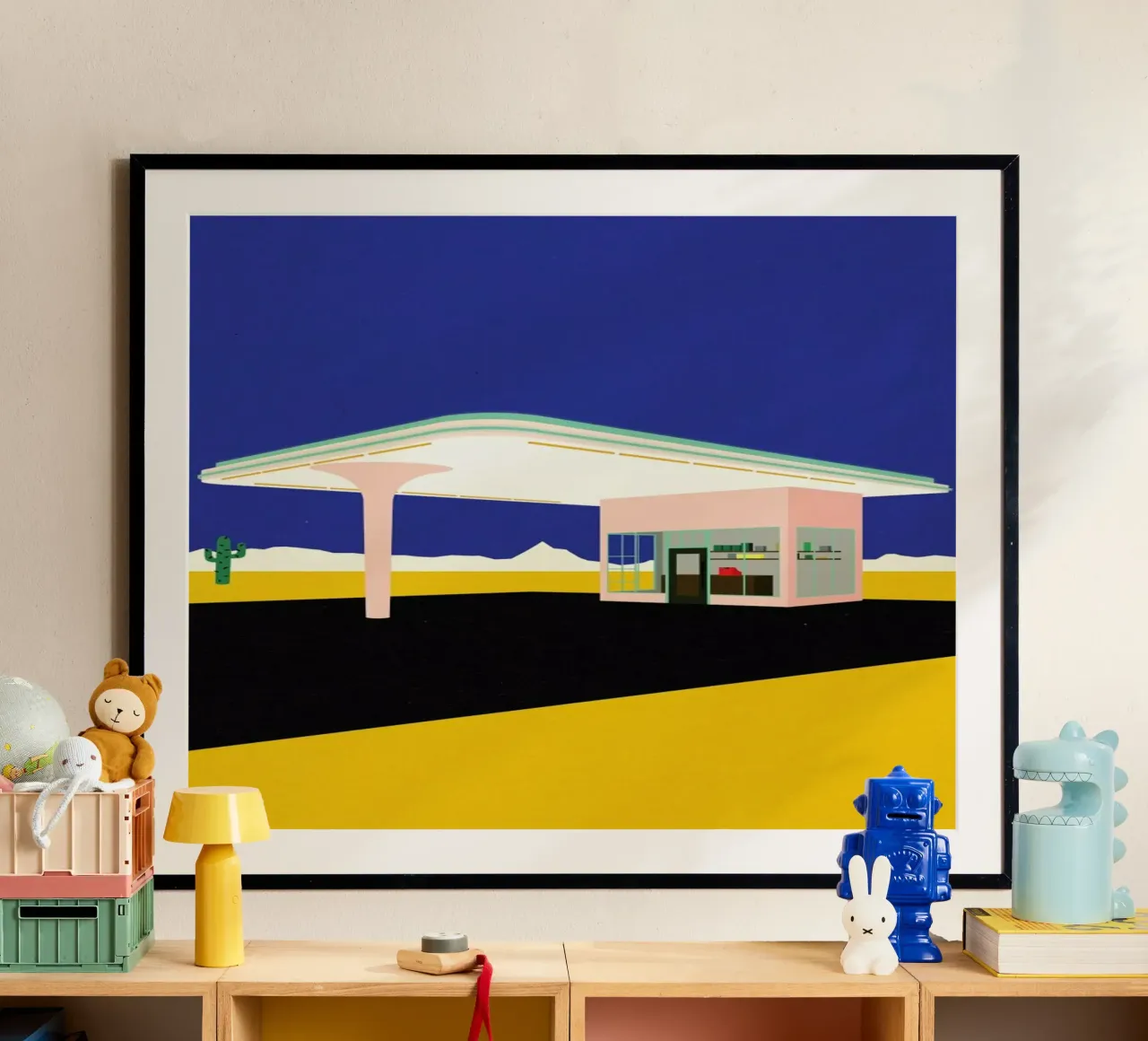 Texas Desert Gas Station poster con telaio in plastica da Rosi Feist