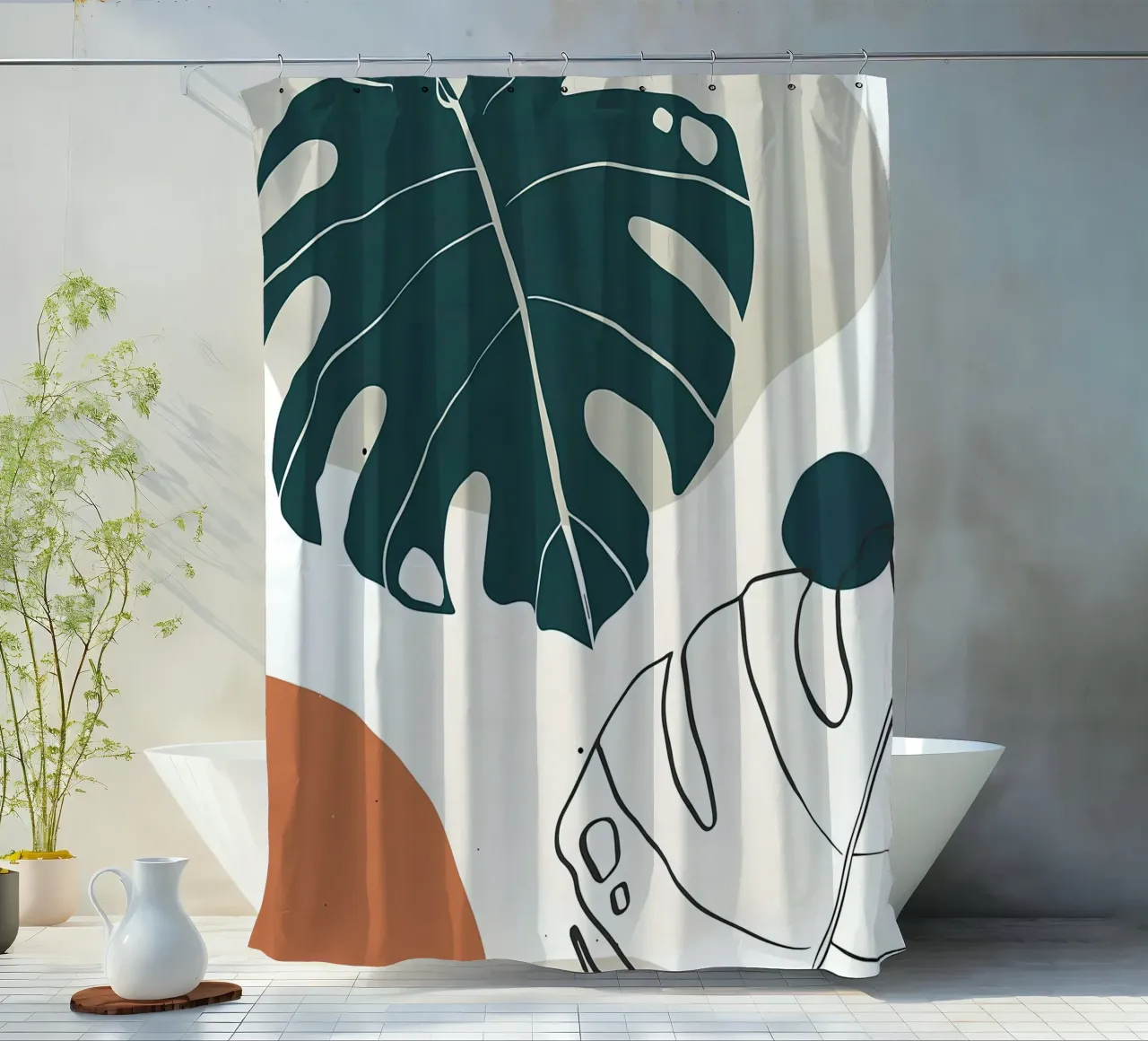 Botanical tropical minimal shower curtain by Rebecca Clark Wyrick