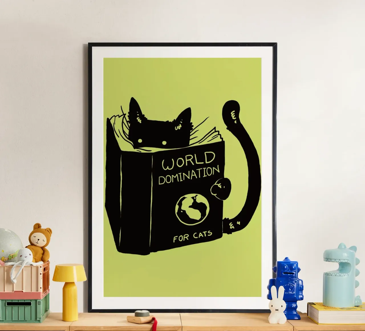 World Domination for Cats poster con telaio in plastica da Tobe Fonseca