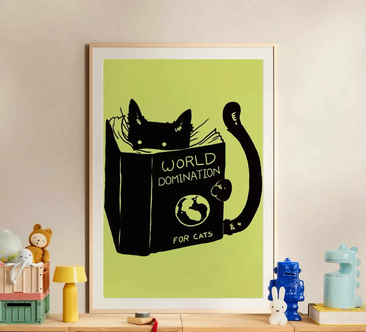 World Domination for Cats poster con telaio in plastica da Tobe Fonseca