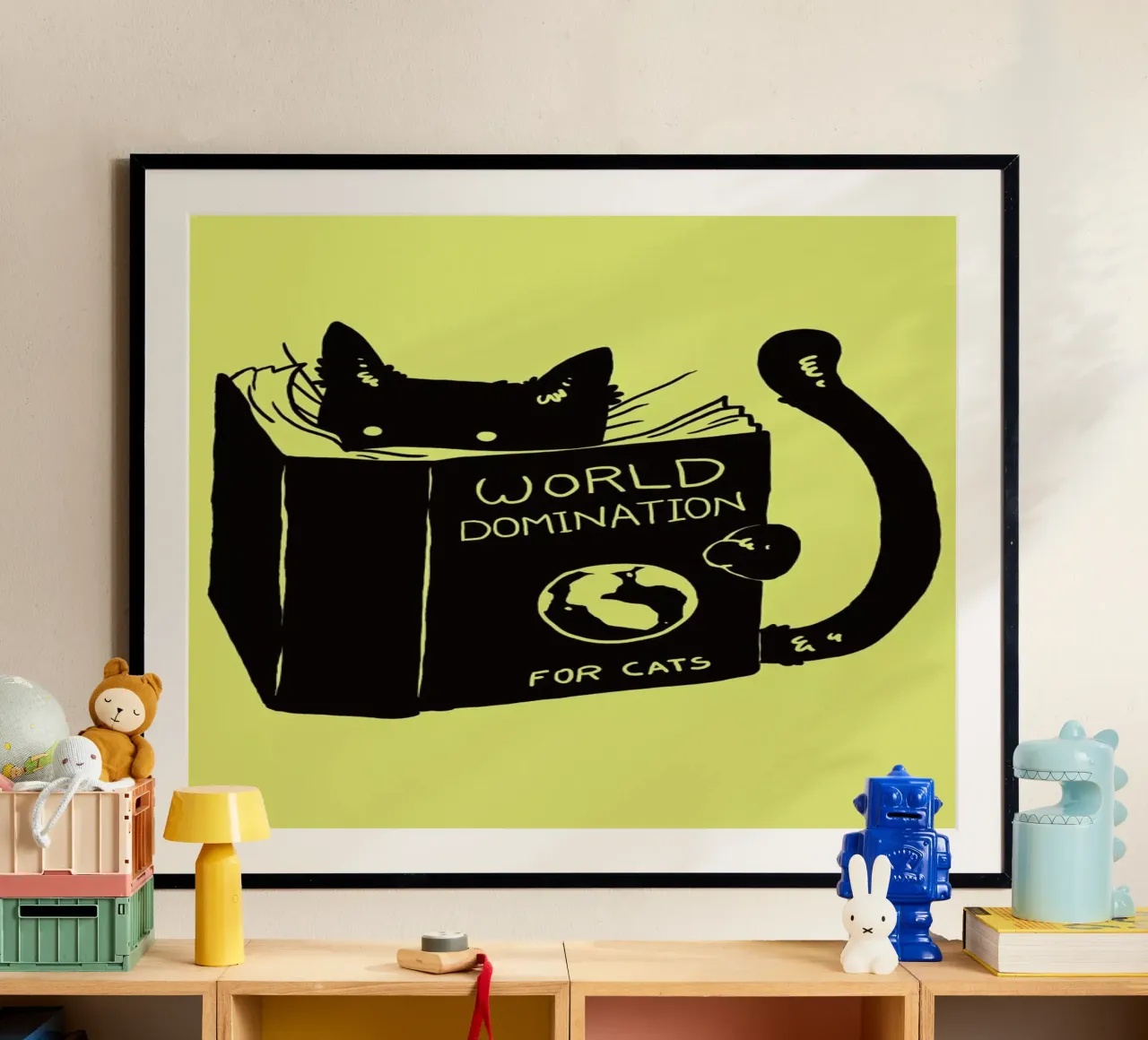 World Domination for Cats poster con telaio in plastica da Tobe Fonseca
