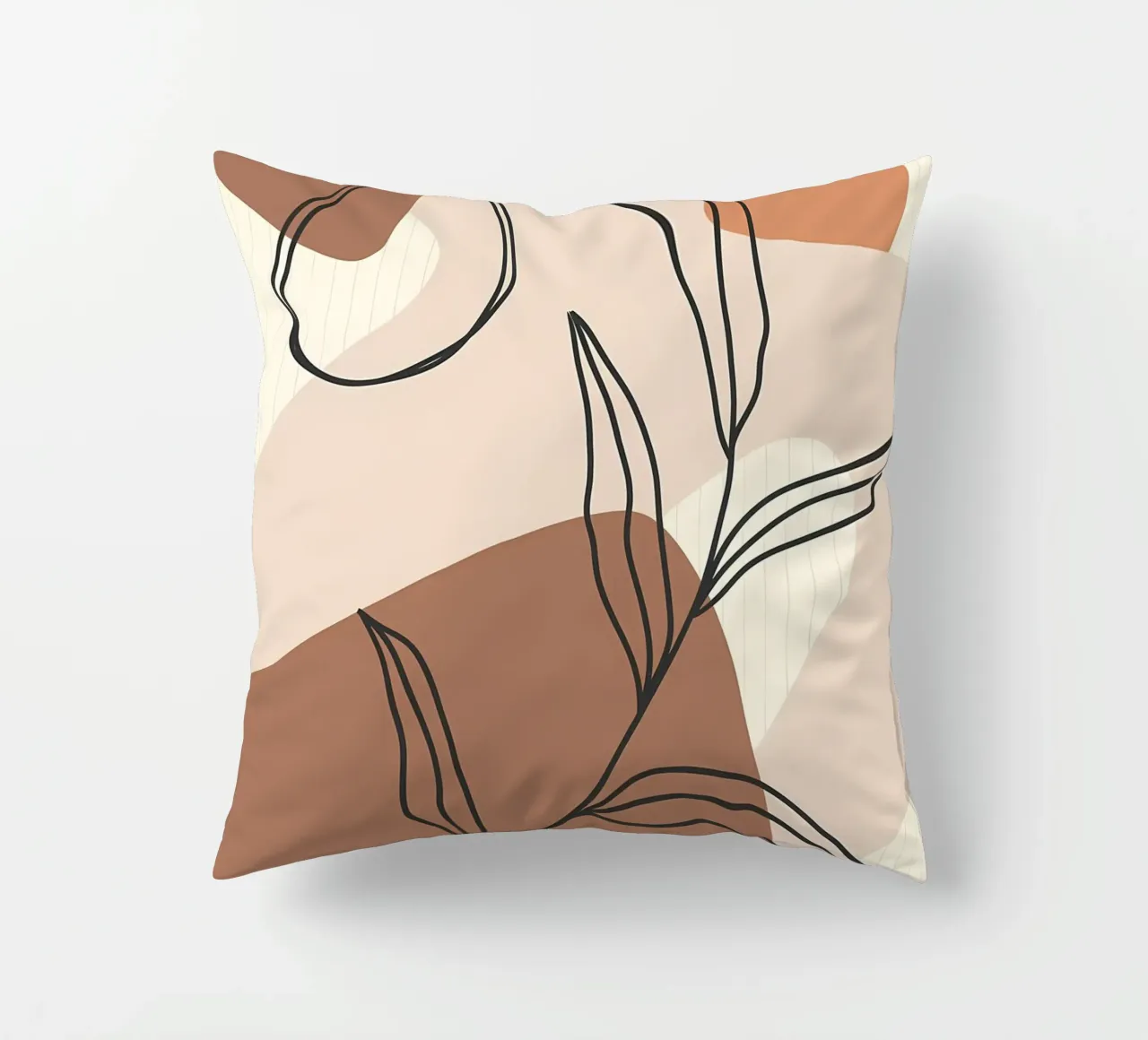 Modern leaf line art decorative cushion by Rebecca Clark Wyrick