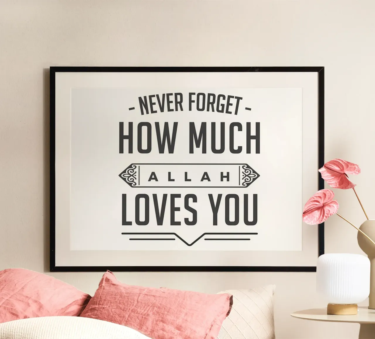 Allah vi ama poster con telaio in plastica da Albert S Jacob