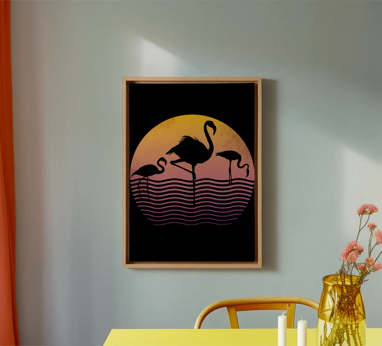 Flamingo zonsondergang canvas met Baklijst van James M Coyle