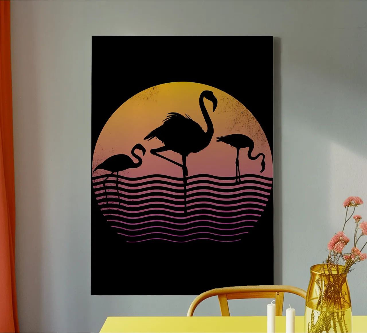 Flamingo zonsondergang canvas met Baklijst van James M Coyle