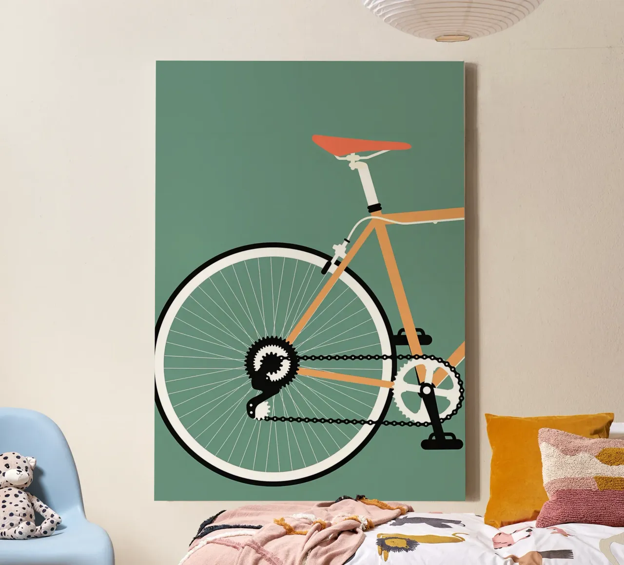 Ruota posteriore di bicicletta verde tela con Cornice a cassetta da Albert S Jacob