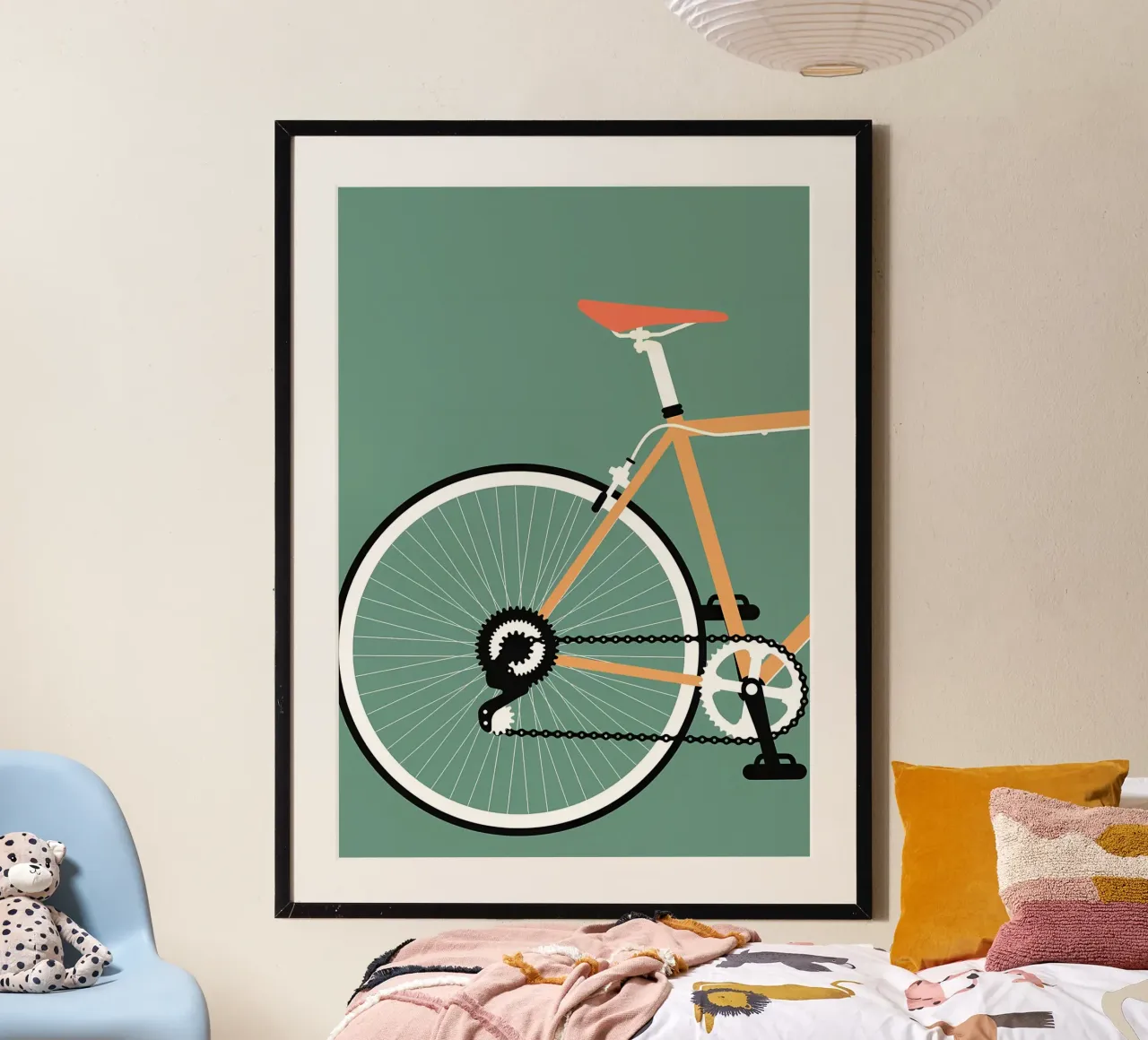 Ruota posteriore di bicicletta verde poster con telaio in alluminio da Albert S Jacob
