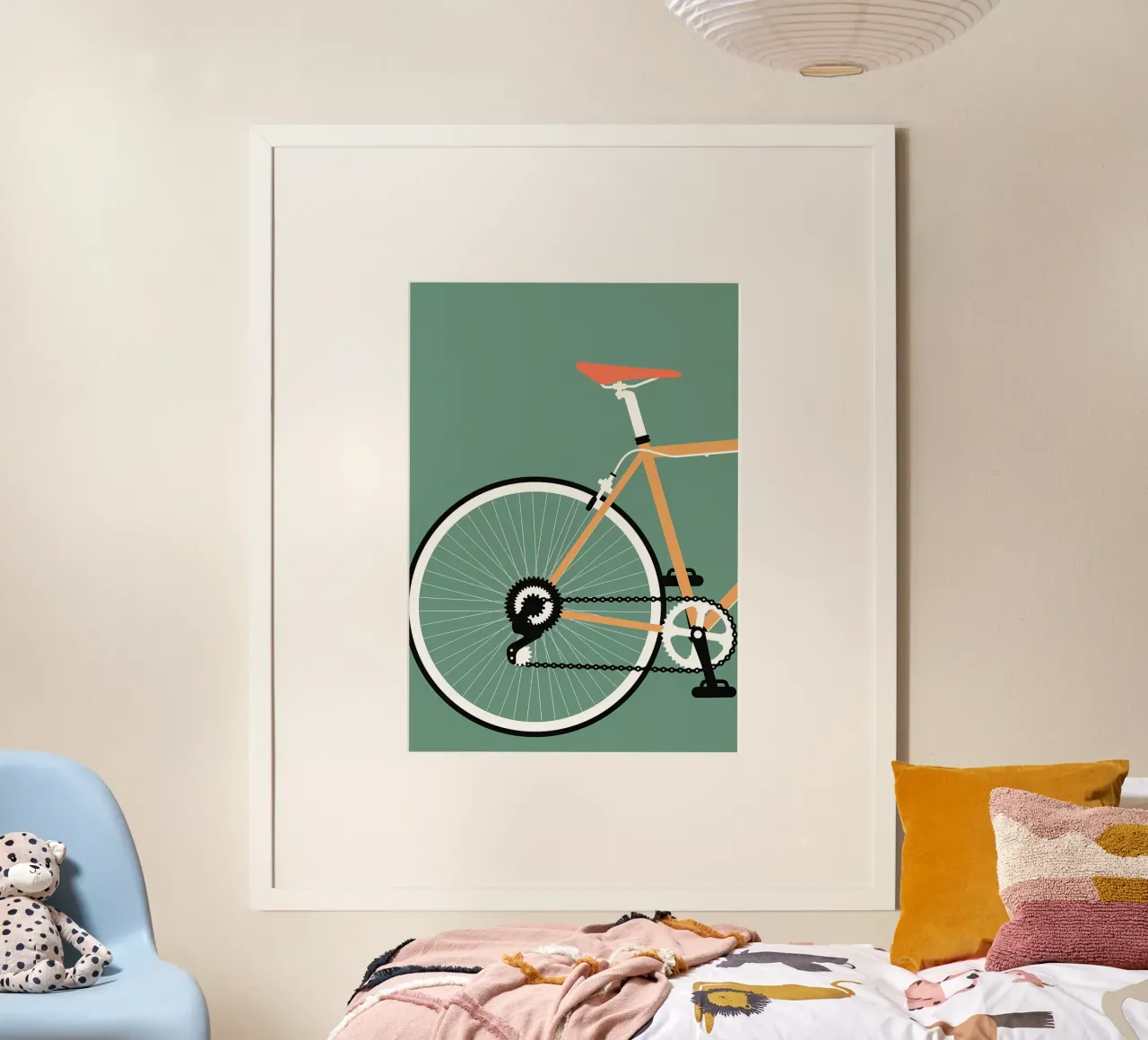 Ruota posteriore di bicicletta verde poster con telaio in alluminio da Albert S Jacob