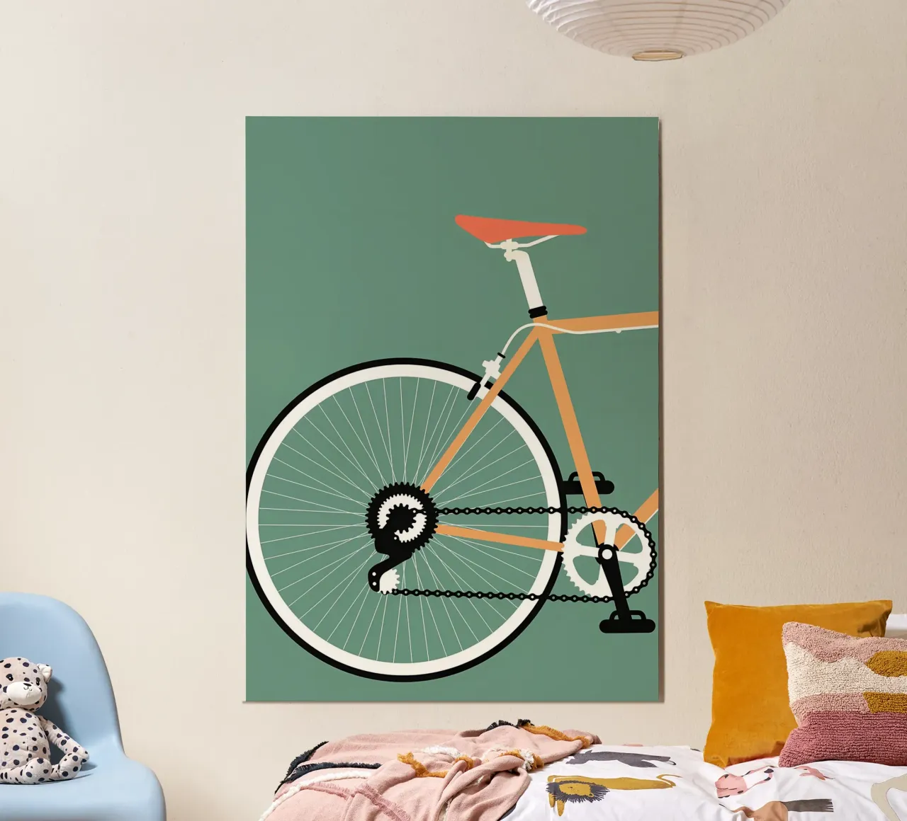 Ruota posteriore di bicicletta verde poster con telaio in alluminio da Albert S Jacob