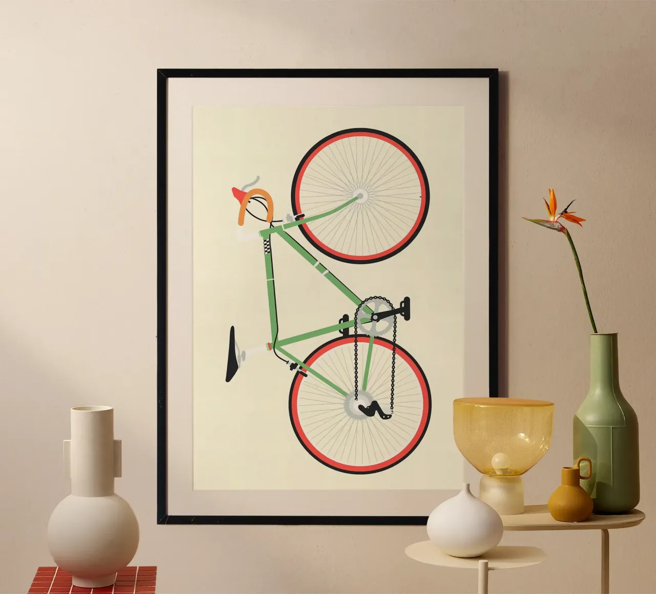 Bicicletta verde Illustrazione bicicletta da corsa poster con telaio in alluminio da Albert S Jacob
