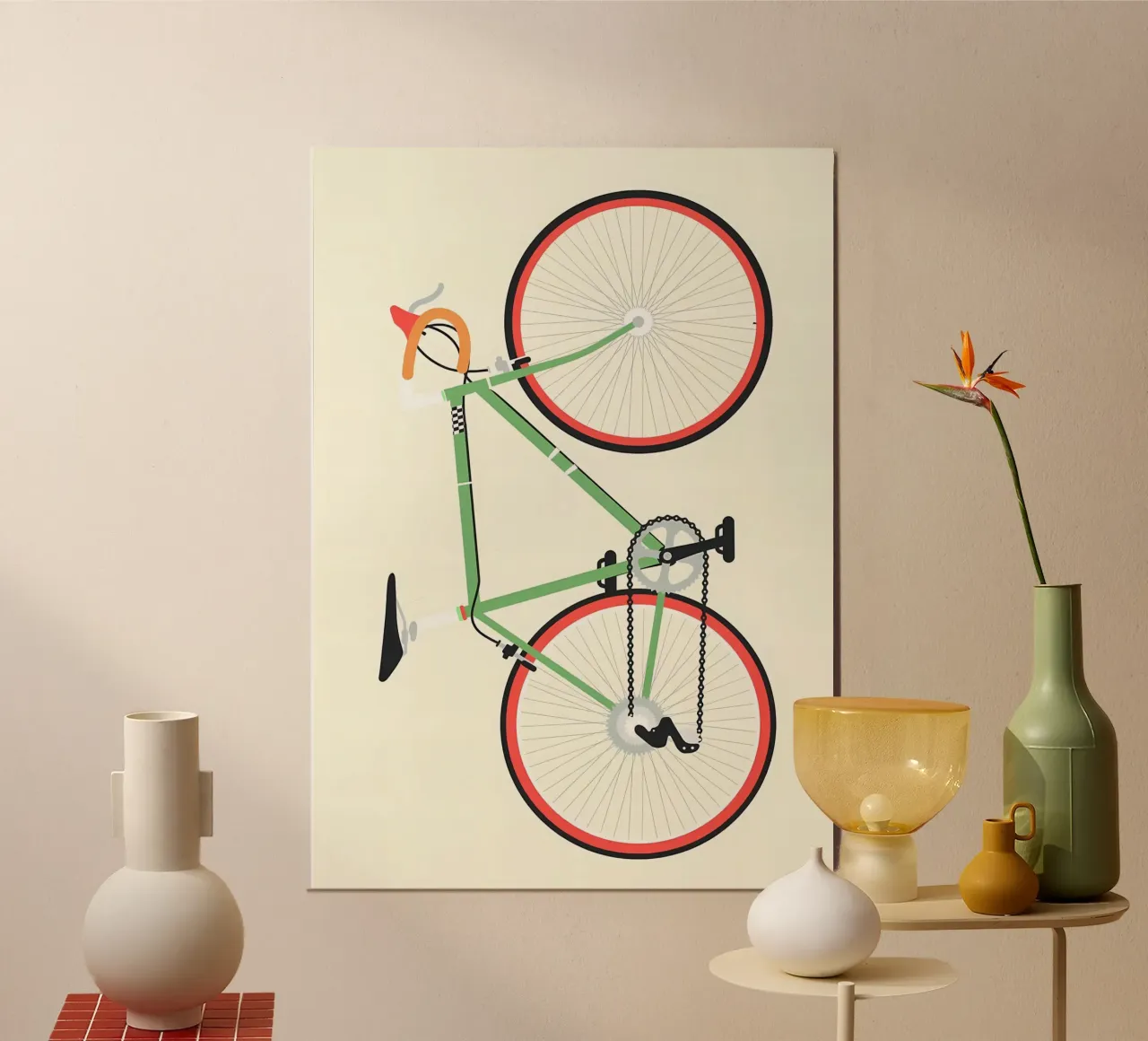 Bicicletta verde Illustrazione bicicletta da corsa poster con telaio in alluminio da Albert S Jacob
