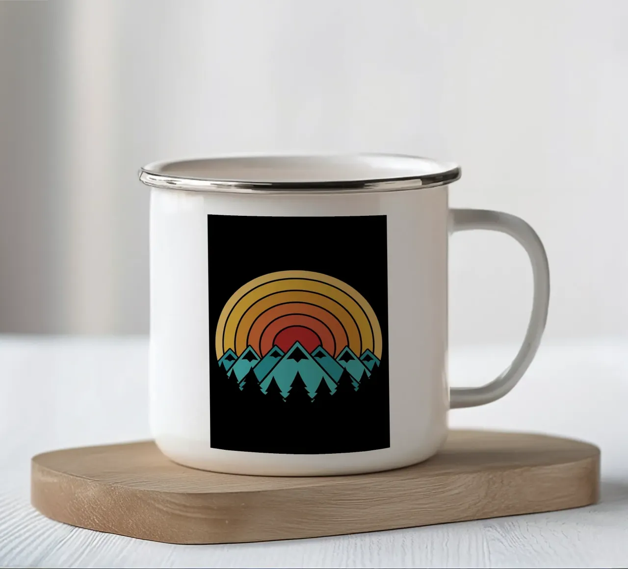 Mountains vintage Camping enamel mug by James M Coyle