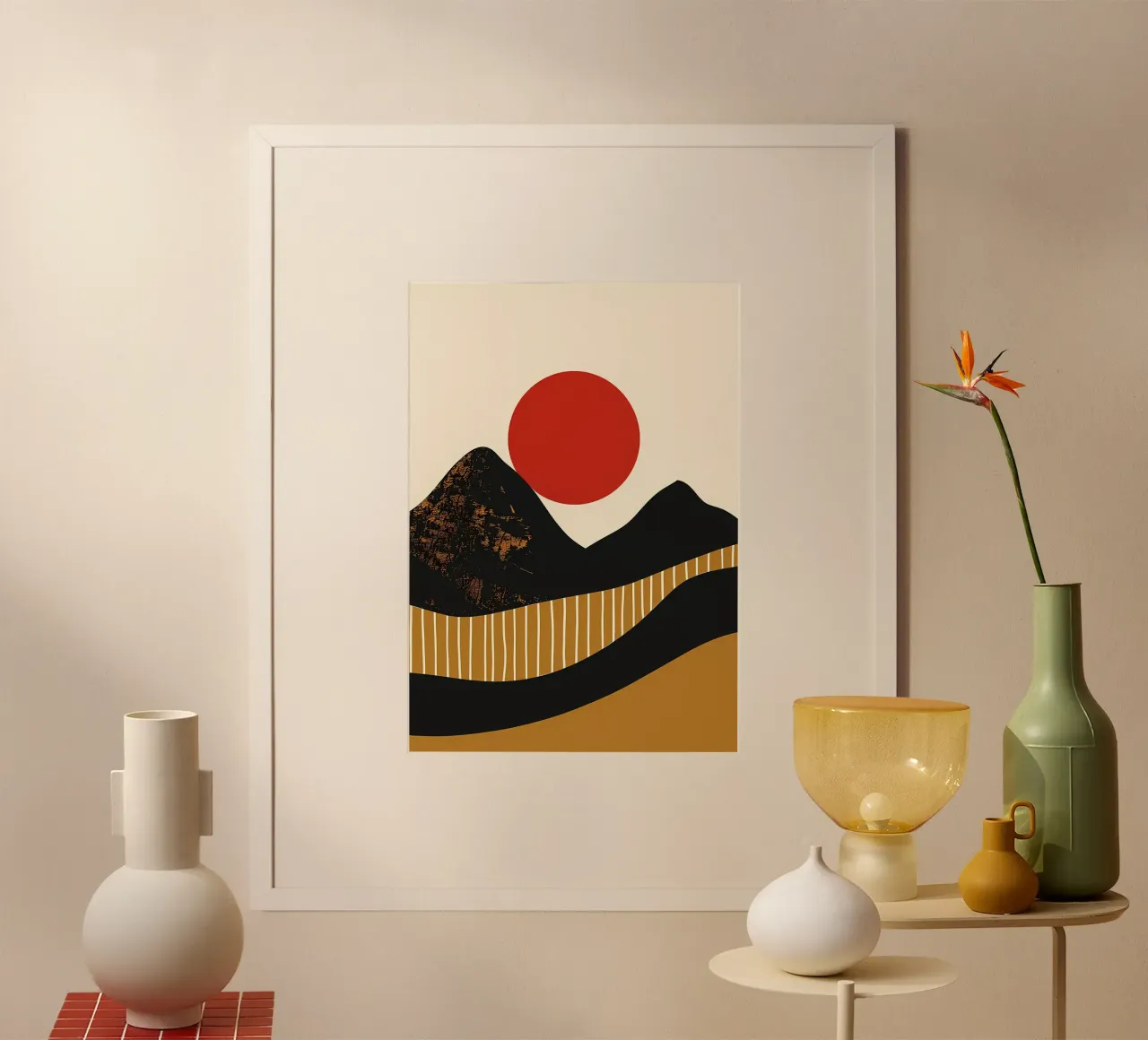 Paysage montagneux abstrait poster avec cadre en aluminium de James M Coyle