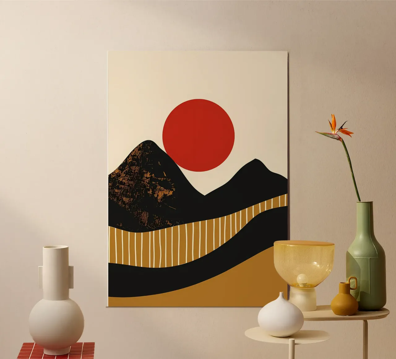 Paysage montagneux abstrait poster avec cadre en aluminium de James M Coyle