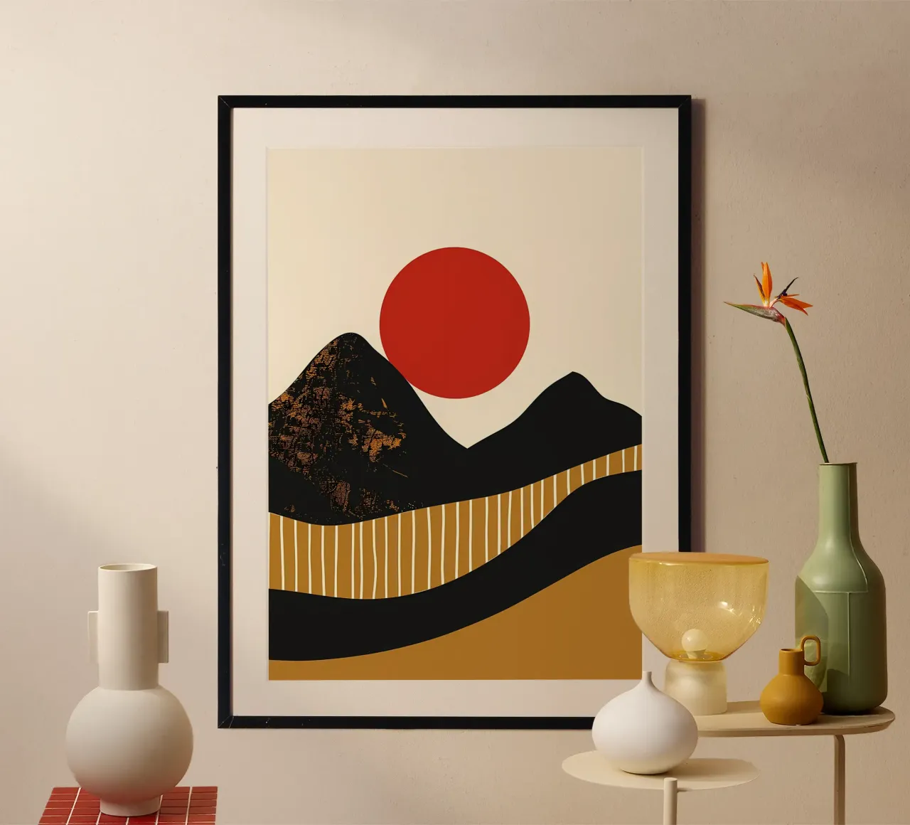 Paysage montagneux abstrait poster avec cadre en aluminium de James M Coyle