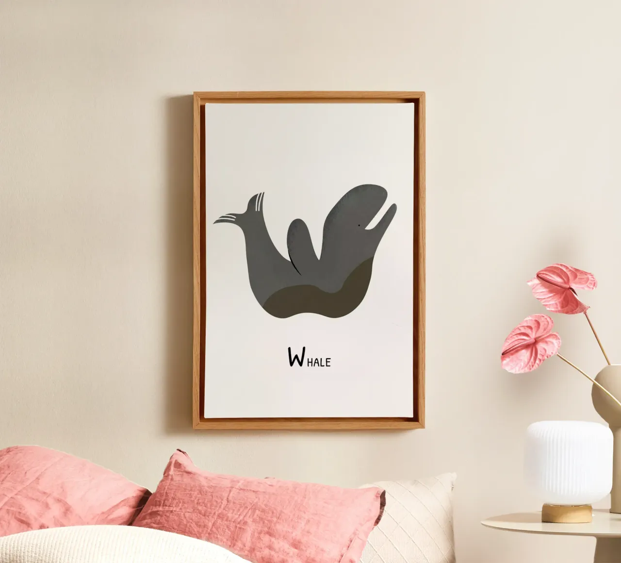 W for Whale tela con Cornice a cassetta da Little Flourishes
