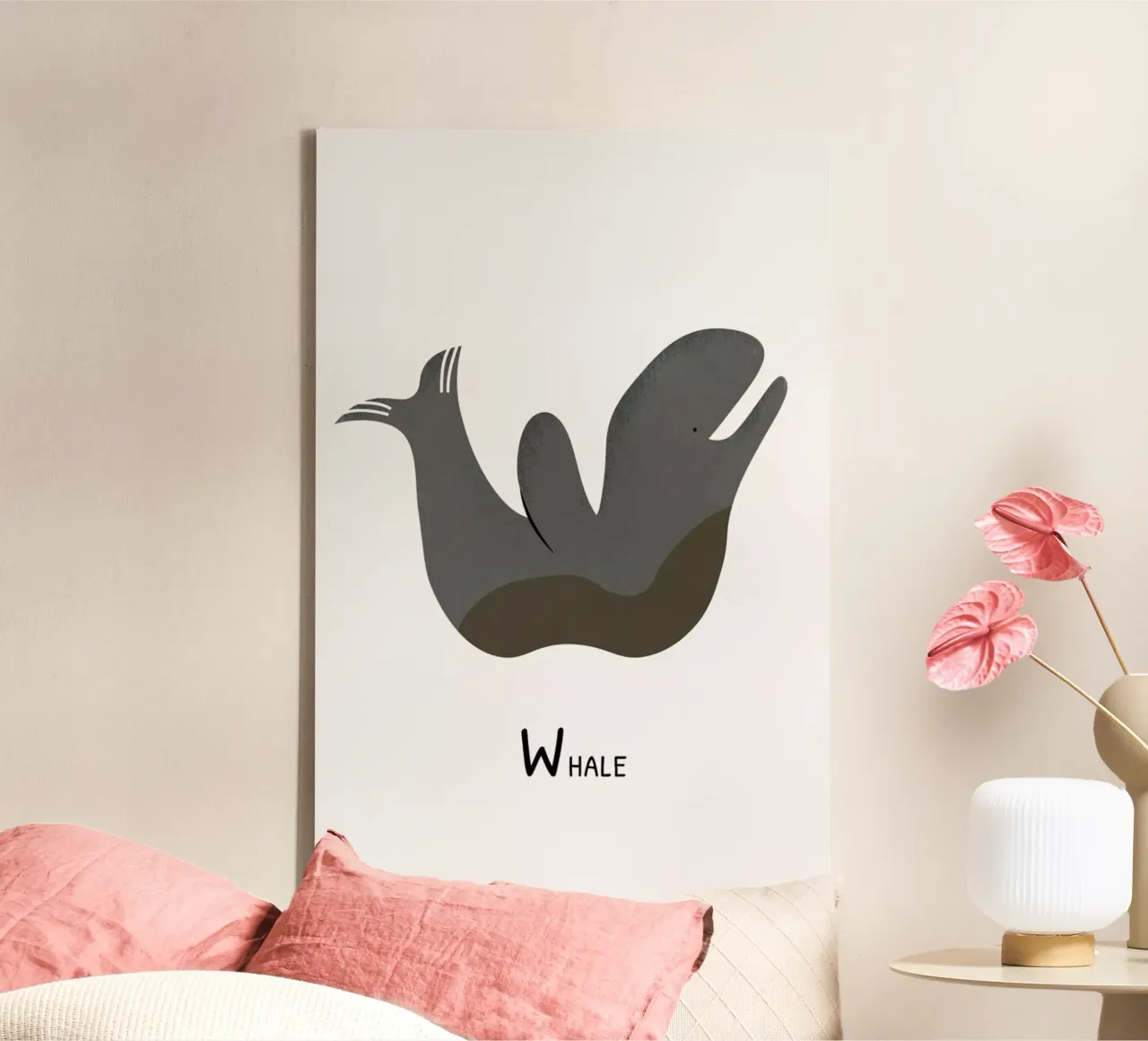 W for Whale tela con Cornice a cassetta da Little Flourishes