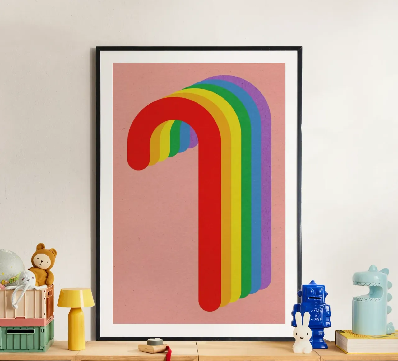 Rainbow Candy Cane poster con telaio in plastica da Rosi Feist