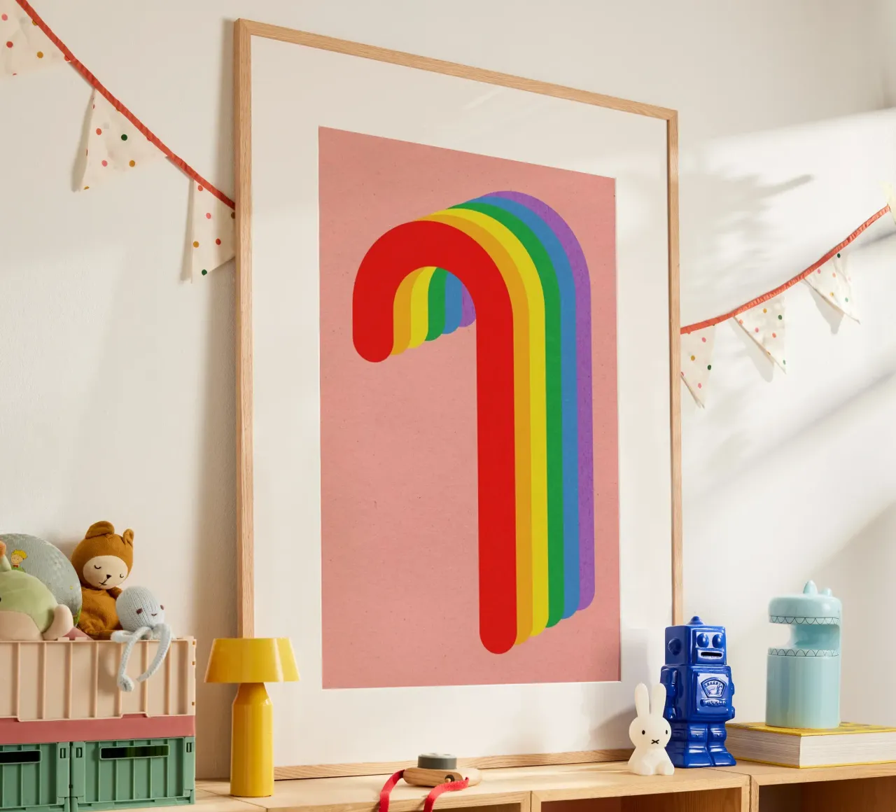Rainbow Candy Cane poster con telaio in plastica da Rosi Feist