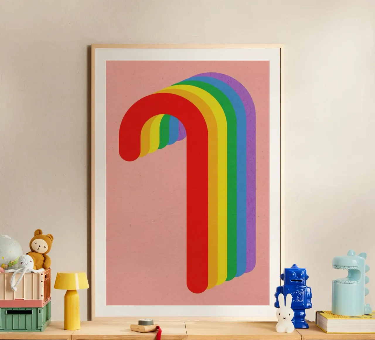 Rainbow Candy Cane poster con telaio in plastica da Rosi Feist