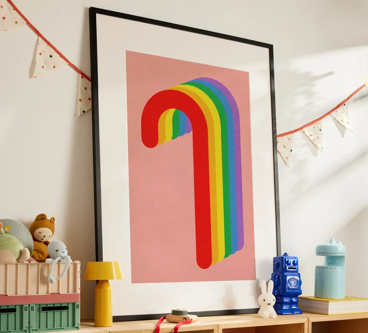 Rainbow Candy Cane poster con telaio in plastica da Rosi Feist