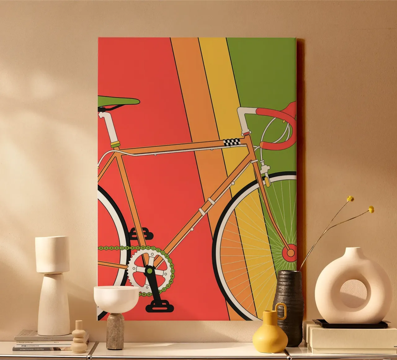 Retro Bicycle Illustration Colorful canvas with Floater frame by Albert S Jacob