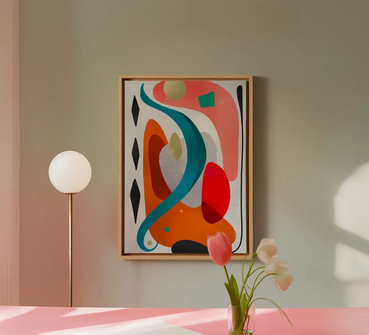 Abstracte kunst met kleurrijke vormen canvas met Baklijst van Rebecca Clark Wyrick