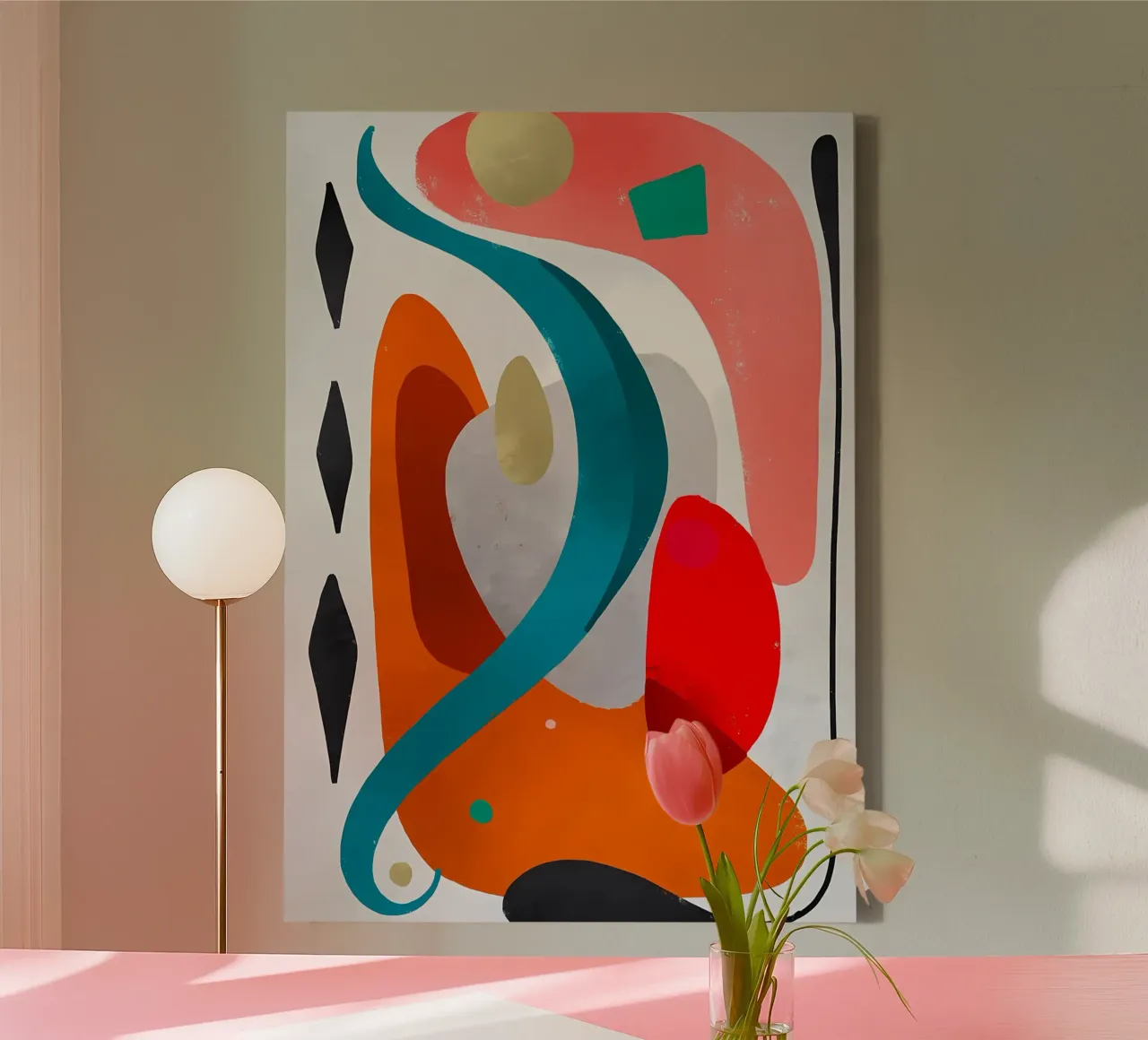 Abstracte kunst met kleurrijke vormen canvas met Baklijst van Rebecca Clark Wyrick
