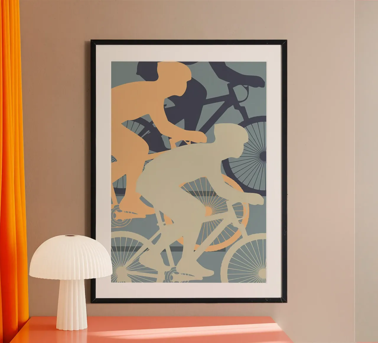 Sagome di ciclisti poster con telaio in legno da Albert S Jacob