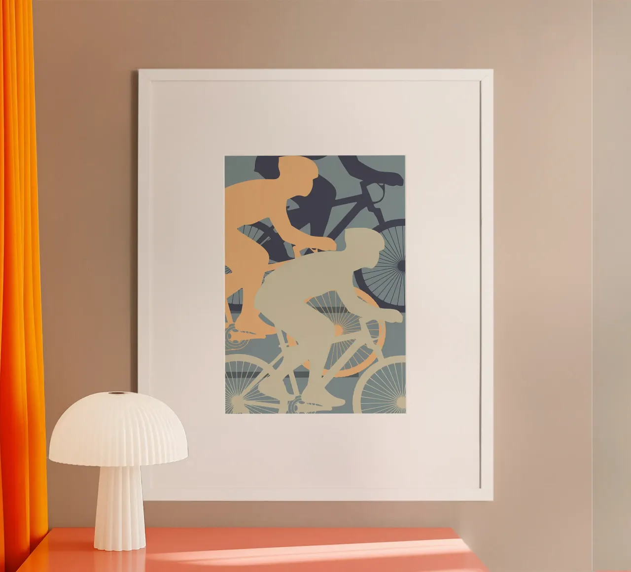 Sagome di ciclisti poster con telaio in legno da Albert S Jacob