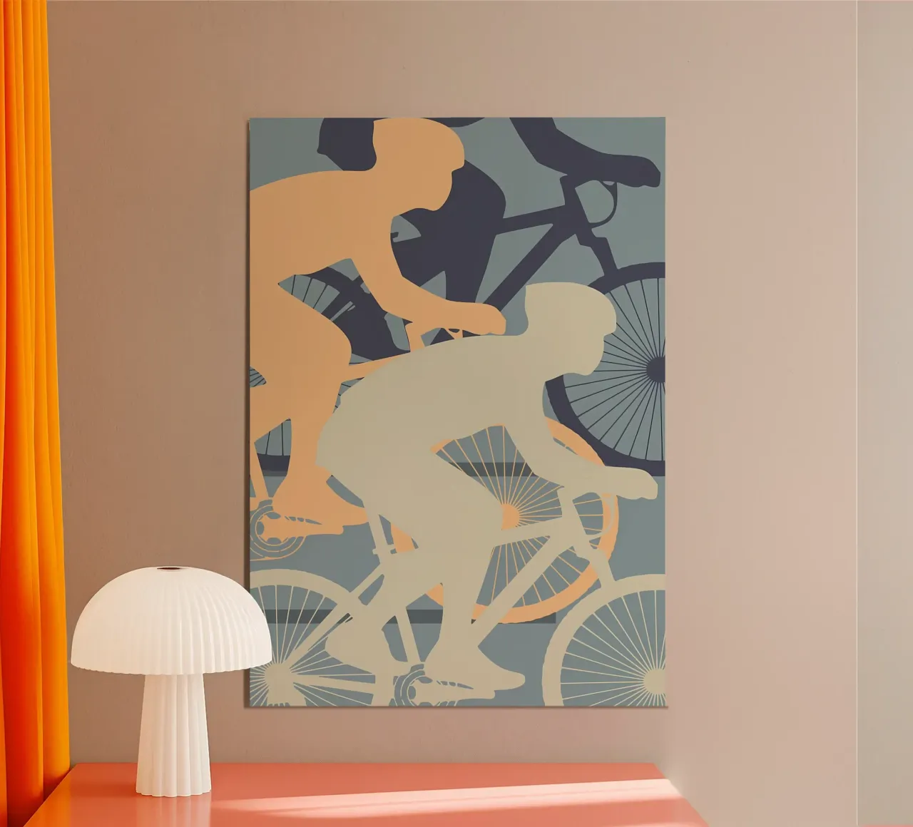 Sagome di ciclisti poster con telaio in legno da Albert S Jacob