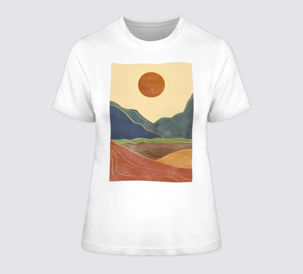 BERG HANDGESCHILDERD dames t-shirt getailleerd van James M Coyle