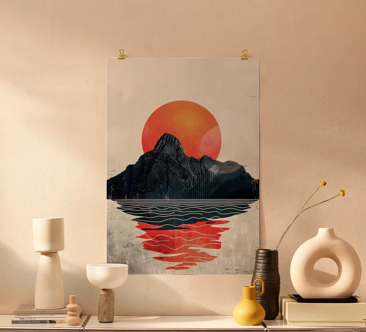 Paysage solaire de lave poster avec cadre en bois de James M Coyle