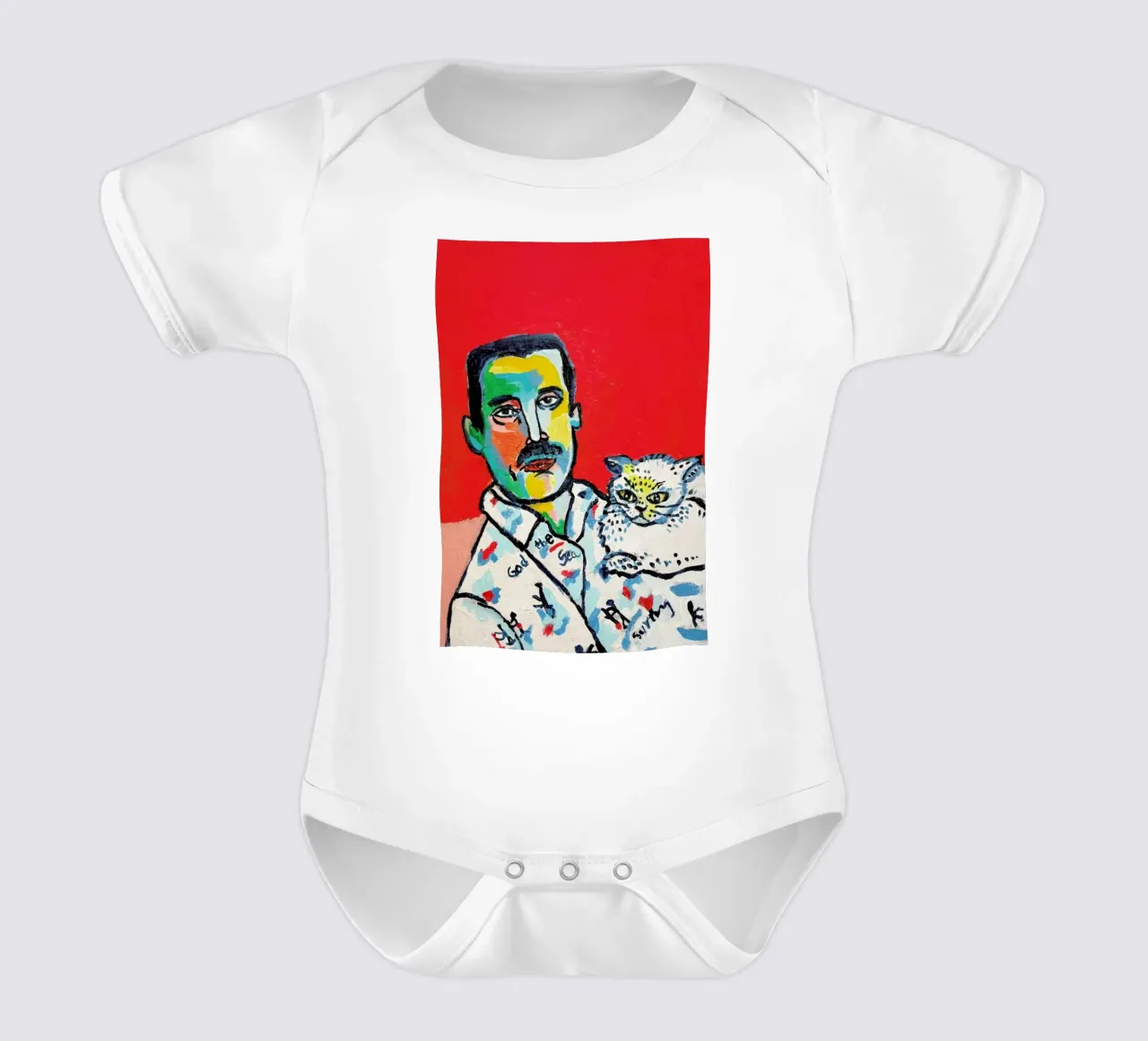 Freddy and Cat short-sleeve baby romper by Blanca Nuñez Pozuelo