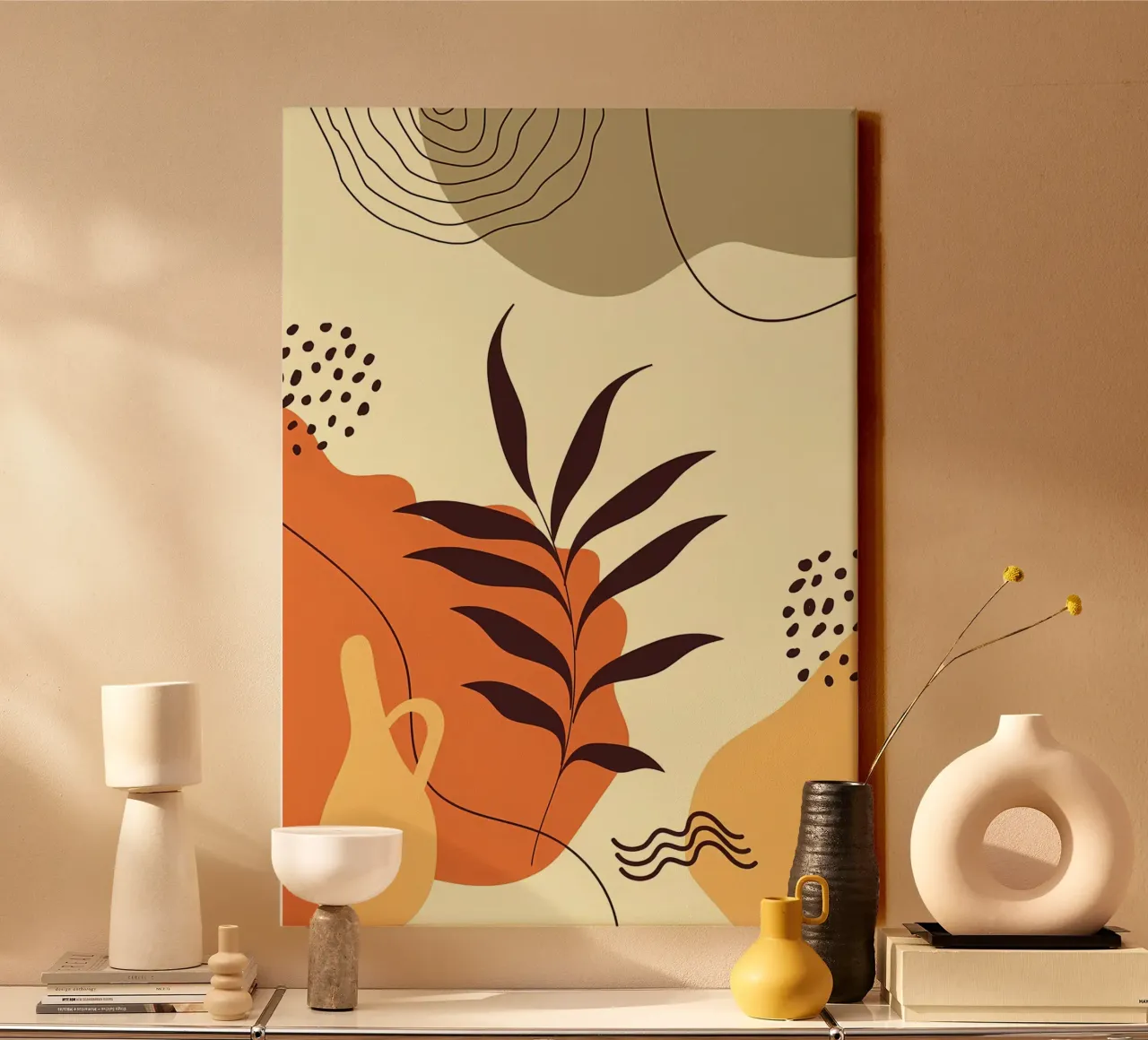 Scandinavian leaf shapes canvas by Rebecca Clark Wyrick