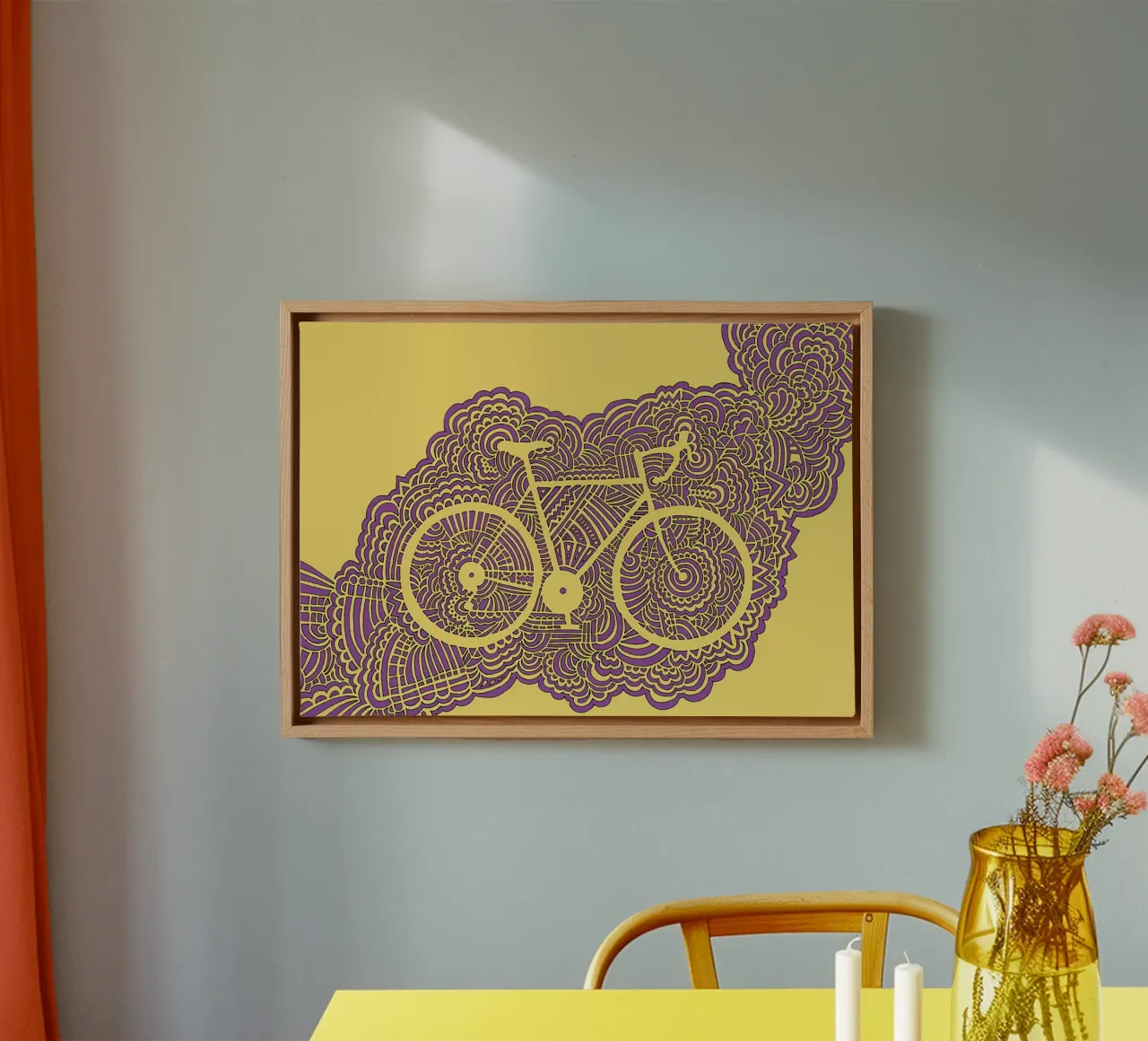 Gele fiets canvas met Baklijst van Albert S Jacob