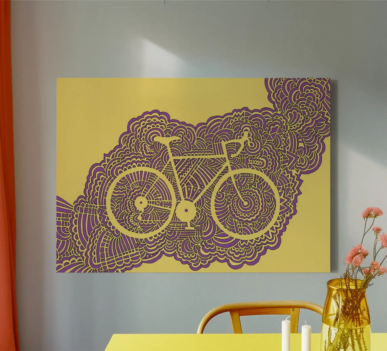 Gele fiets canvas met Baklijst van Albert S Jacob