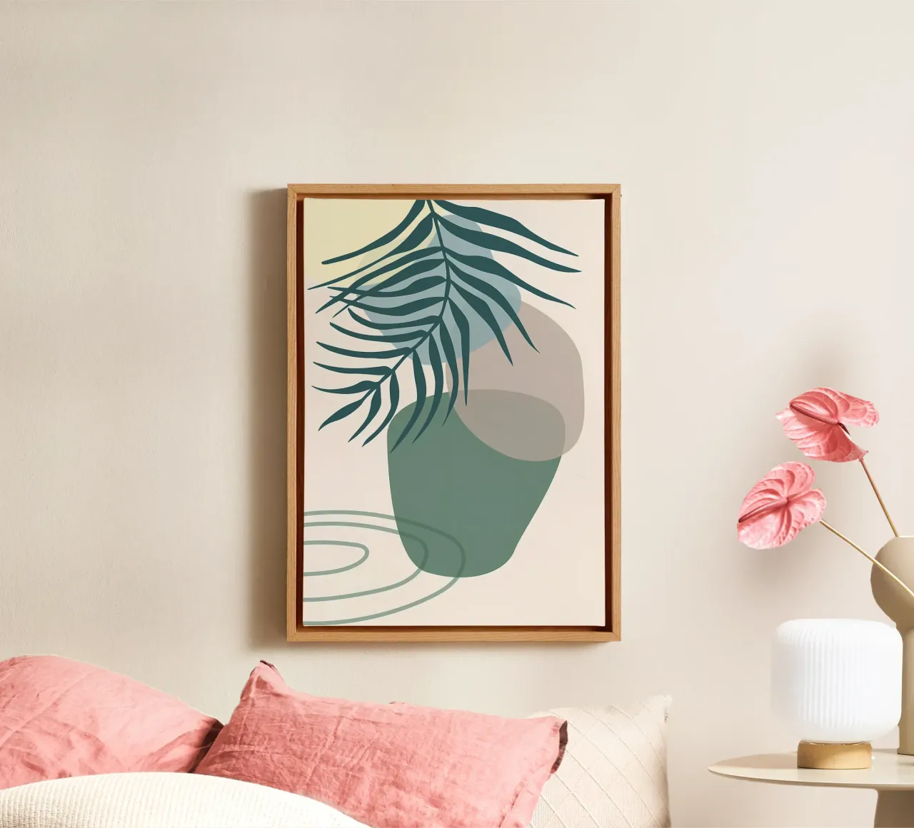 Botanisch blad abstracte kunst canvas met Baklijst van Rebecca Clark Wyrick