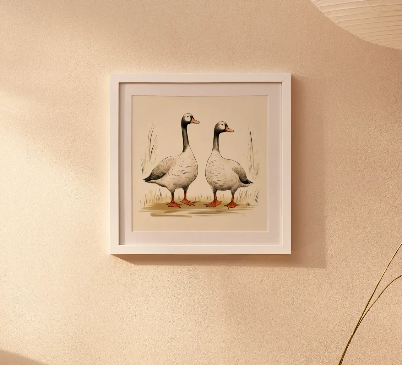 Retro Goose Duo poster con telaio in alluminio da Funny Animals