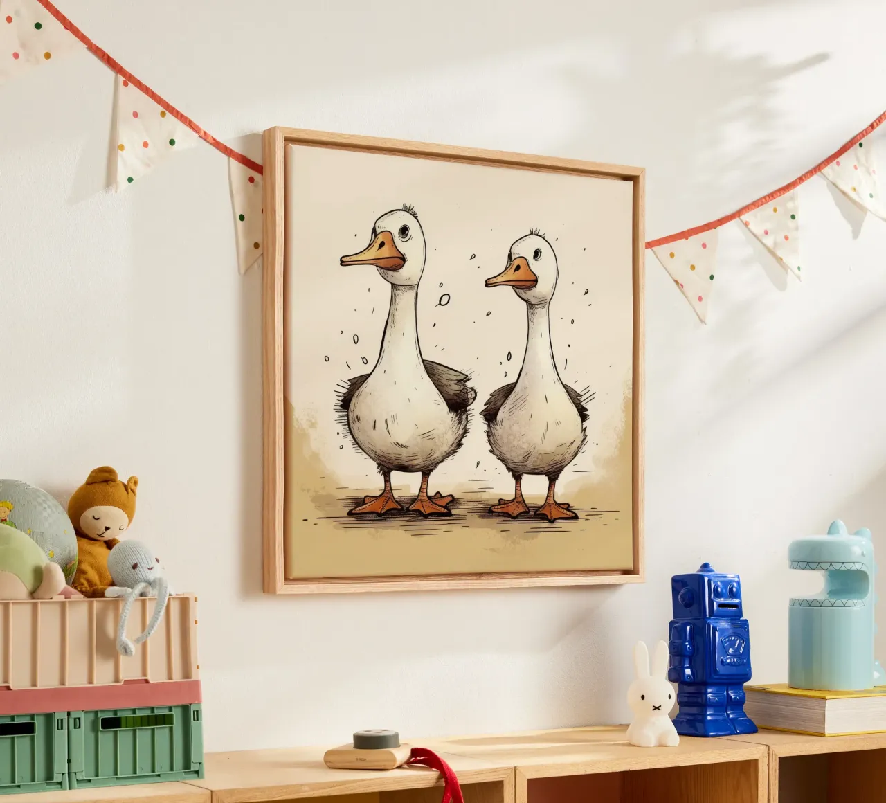 Retro Gans Duo canvas met Baklijst van Funny Animals