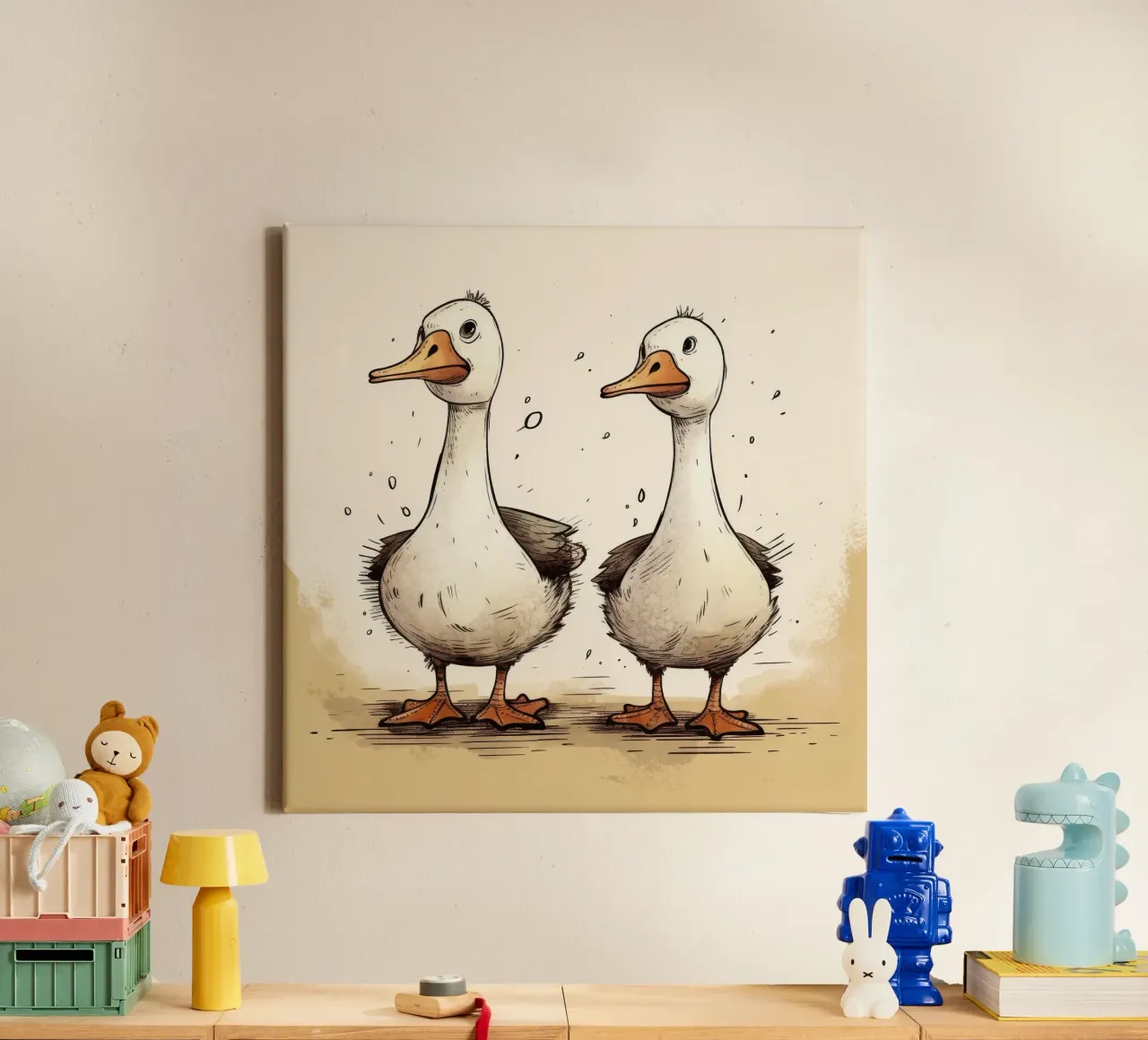 Retro Gans Duo canvas met Baklijst van Funny Animals