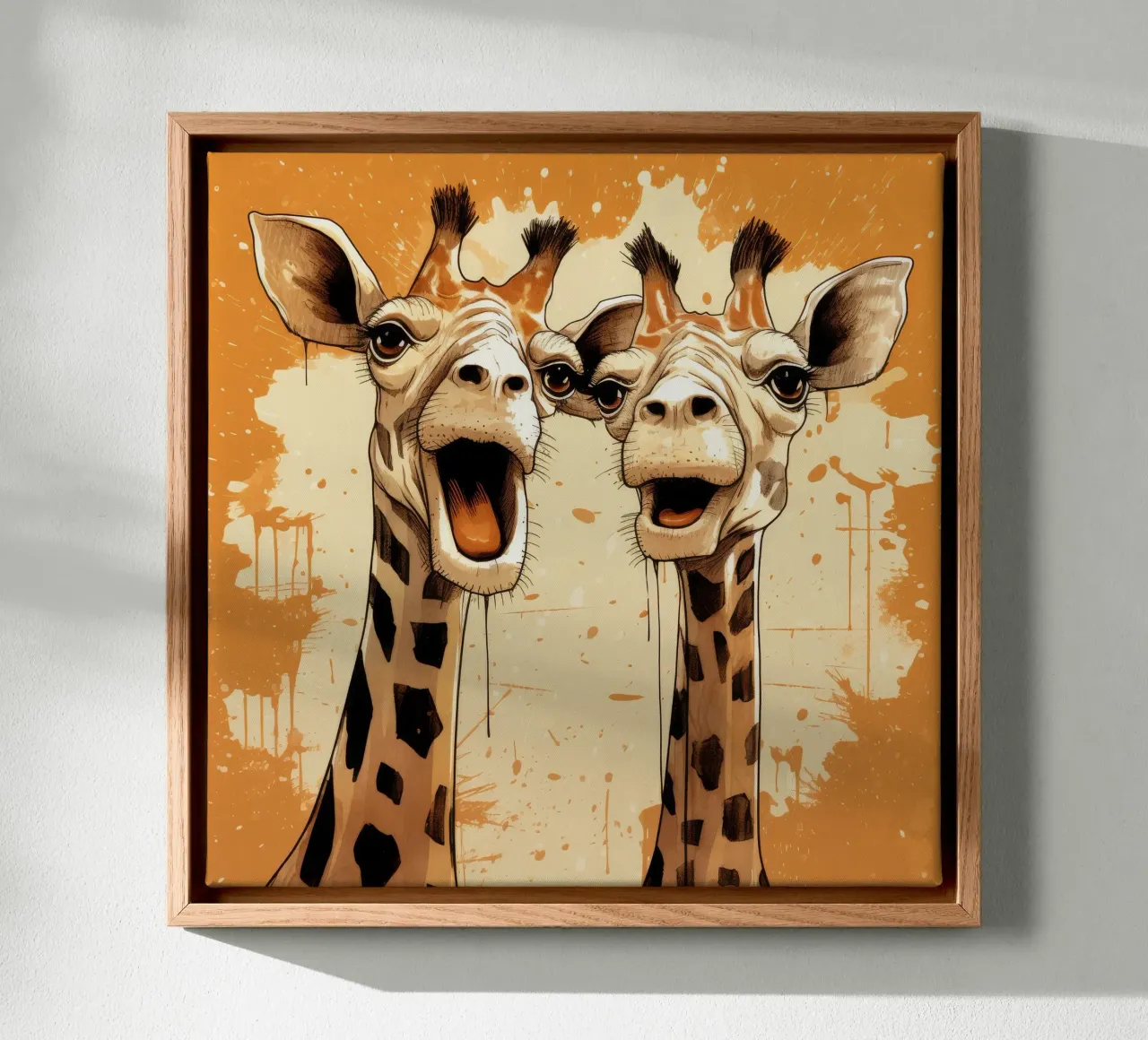 Retro Giraffe Duo tela con Cornice a cassetta da Funny Animals